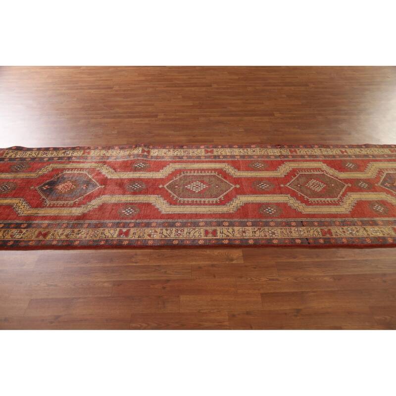Vegetable Dye Ardebil Persian Runner Rug Hand-knotted Wool Carpet - 3'3"x 12'8"