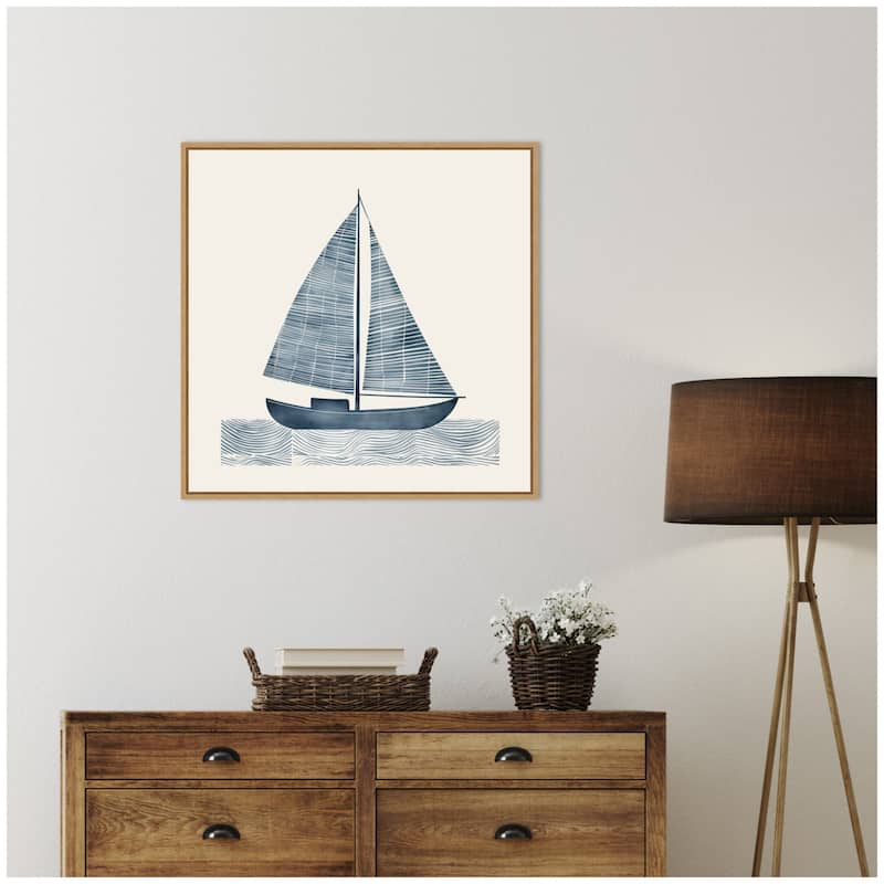 Kate and Laurel Nautical Blue Sailboat SQ Expansion by The Creative Bunch Studio Framed Canvas Wall Art Print