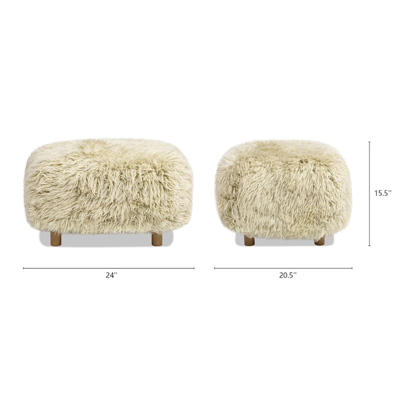 Enchante 24.5" Oak Wood Shearling Sheepskin Ottoman