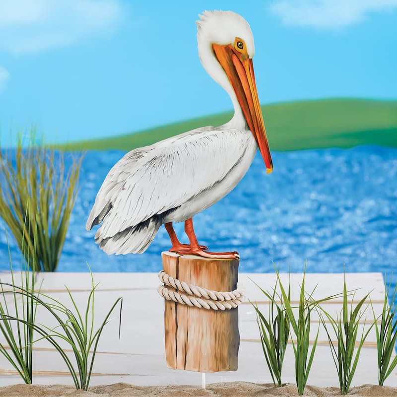 Realistic Pelican Outdoor Garden Stake - 13 x 30.12 x 0.25 - White - 13 x 30.12 x 0.25 - Iron