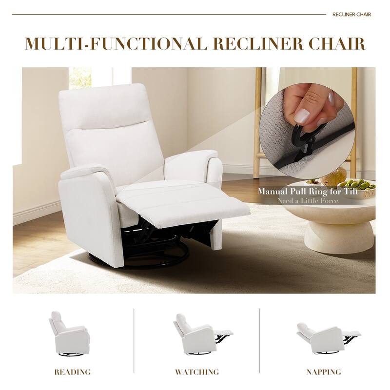 Fabric Recliner Sofa Chair - Swivel Rocking with XL Footrest - Single Seat for Living Room