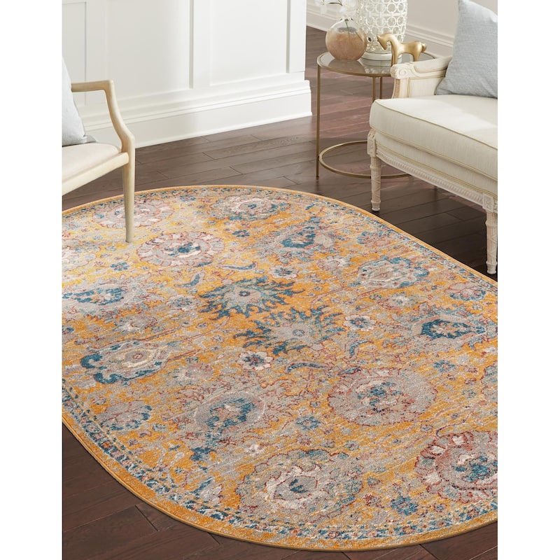 Traditional Nixa Collection Area Rug - 5'3"x8' Oval - Yellow