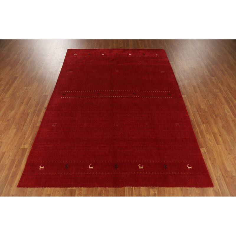 Red Gabbeh Indian Area Rug Hand-Knotted Oriental Wool Carpet - 6'8" x 9'8"