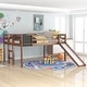 preview thumbnail 1 of 12, Full Size Loft Bed Wooden Kids Bed with Slide,Stair,Ladder,Guardrail,Pine Wood Frame and Chalkboard Walnut