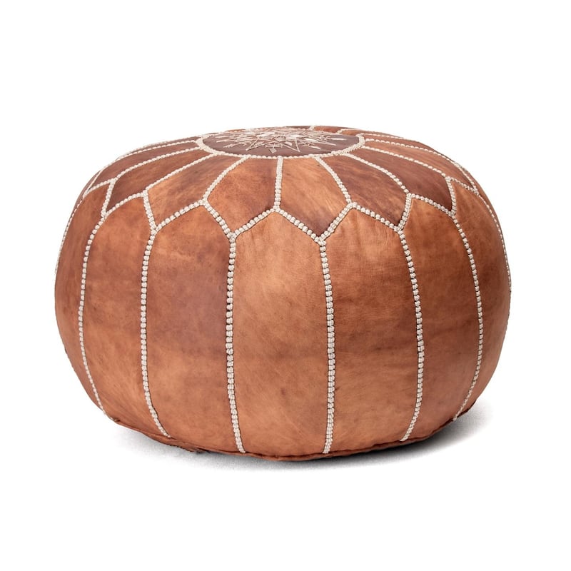 Nuloom Handmade Moroccan Leather Filled Ottoman Pouf