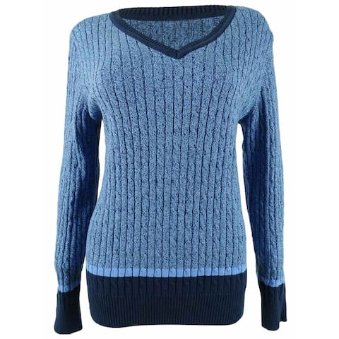 Karen Scott Women's Teresa Cotton Colorblocked Sweater - M