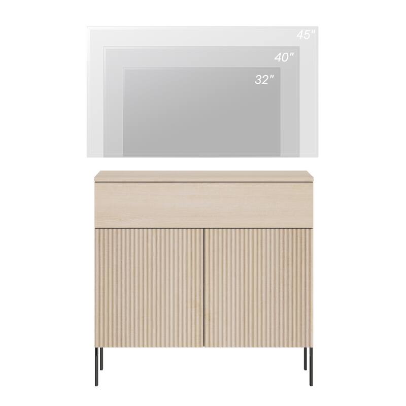 31.5" Modern Reeded TV Stand With Doors, Entertainment Center With Shelf, Wooden TV Console