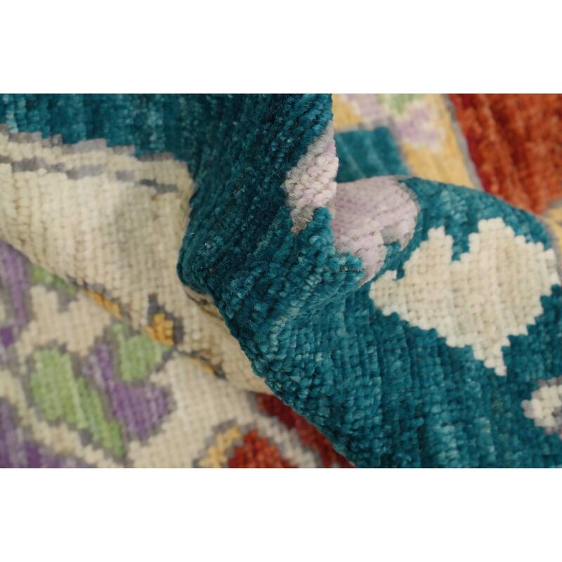 Hand Knotted Oriental 100% Wool Carpet Transitional Floral Green Oushak Area Rug - 8' 10'' X 5' 1''