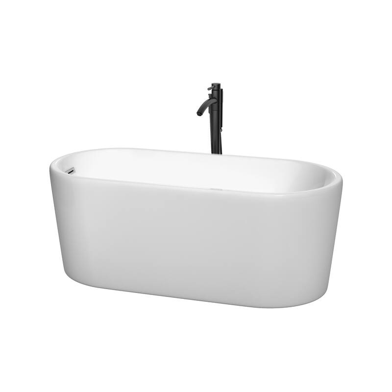 Wyndham Collection Ursula 59" Freestanding Soaking Tub with Tub Filler - White / Polished Chrome Trim / Matte Black Faucet