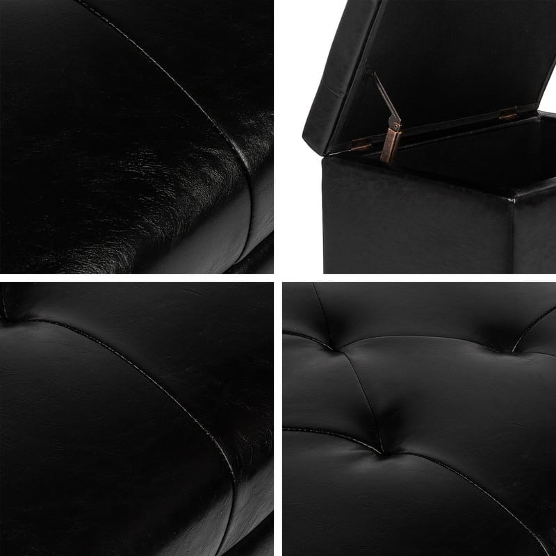 Adeco Square Storage Ottoman Bonded Leather Bench Tufted Footstool