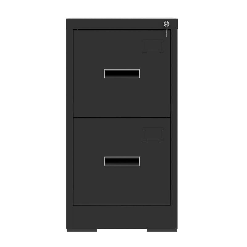 Modern Narrow Vertical Filing Cabinet with 2 Drawers Anti-Tilt Device, Locks and Card Slots, for Home Office