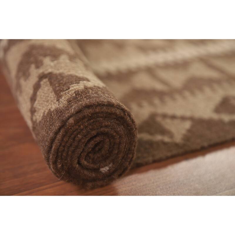 Hand Woven Oriental 100% Wool Carpet Southwestern Geometric Brown Kilim Area Rug - 9' 6'' X 6' 4''