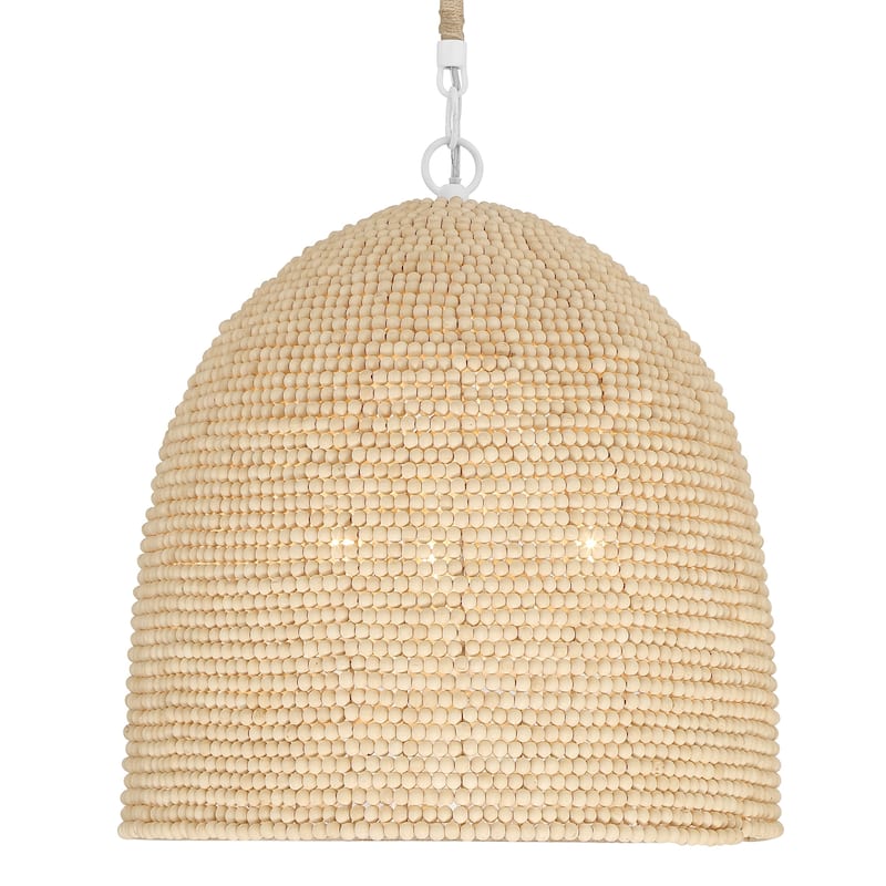 Jasper 3 Light Matte White & Natural Wood Pendant - 16"W x 17.5"H