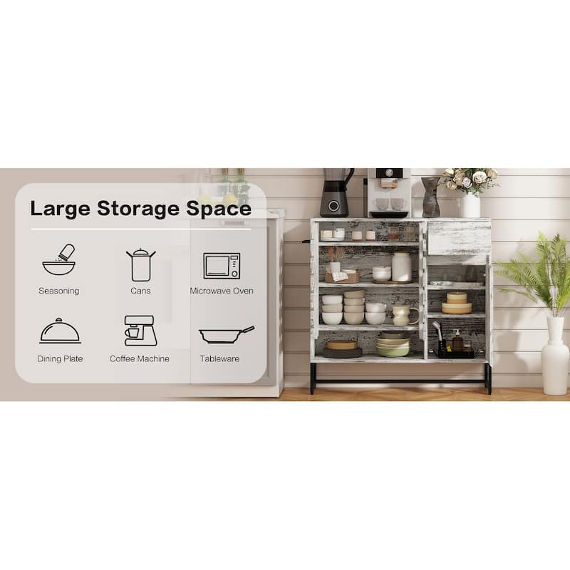 44.3"Sideboard Cabinet With Storage,Coffee Bar Console Table With Storage,Storage Cabinet With Arched Lattice Doors And Drawer