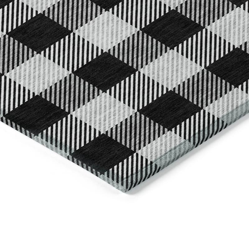 Machine Washable Indoor/ Outdoor Chantille Plaid Stripe Rug