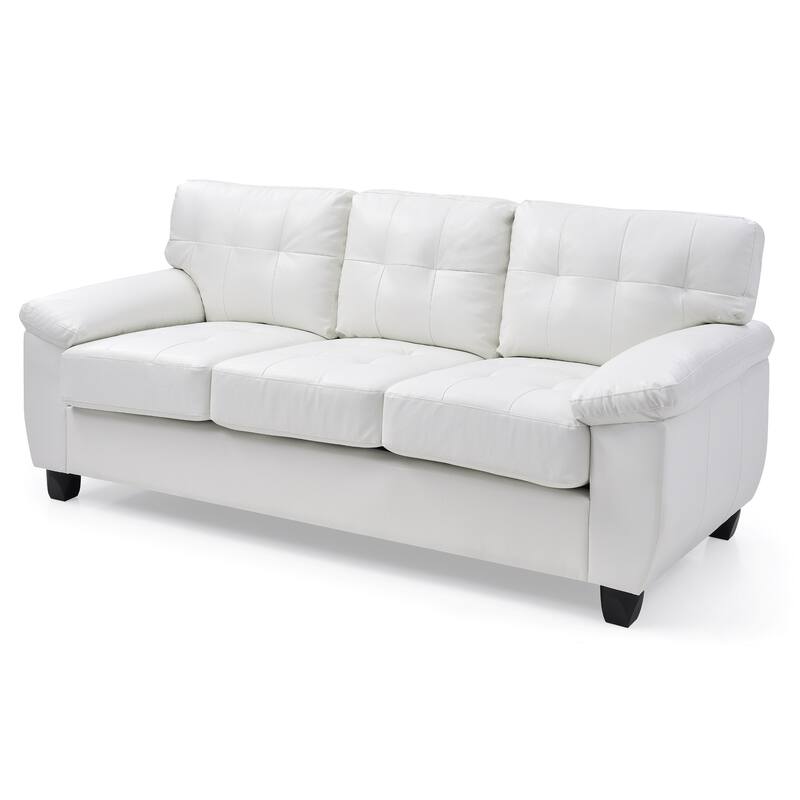 Flared Arm Faux Leather Tufted Straight Sofa - 78" - White