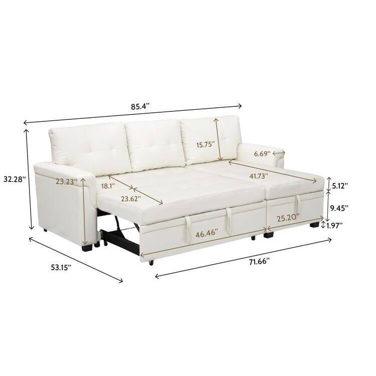 Perry Modern Reversible Sectional Sofa with Storage Chaise, Pullout Sleeper Sofa Couch Bed for Living Room