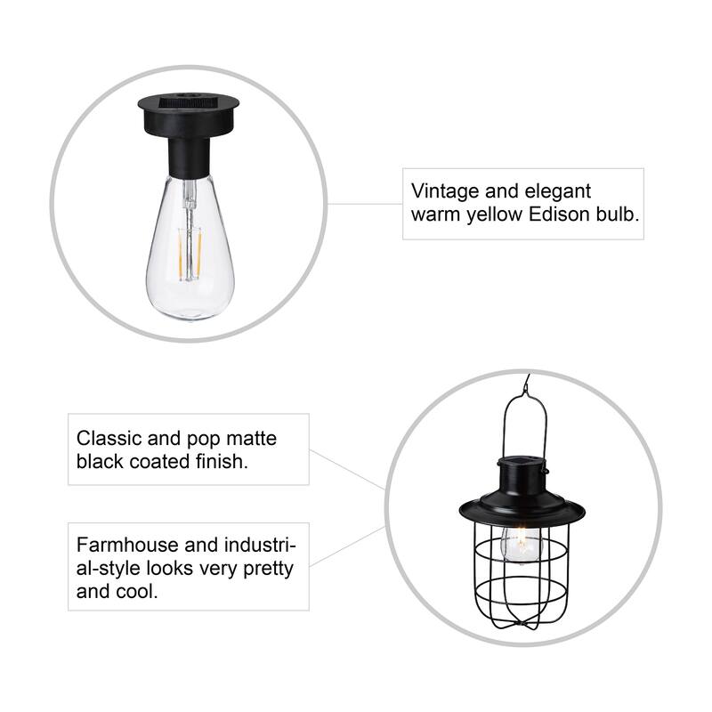 Glitzhome 9.75"H Metal Wire Solar Powered Outdoor Hanging Lantern