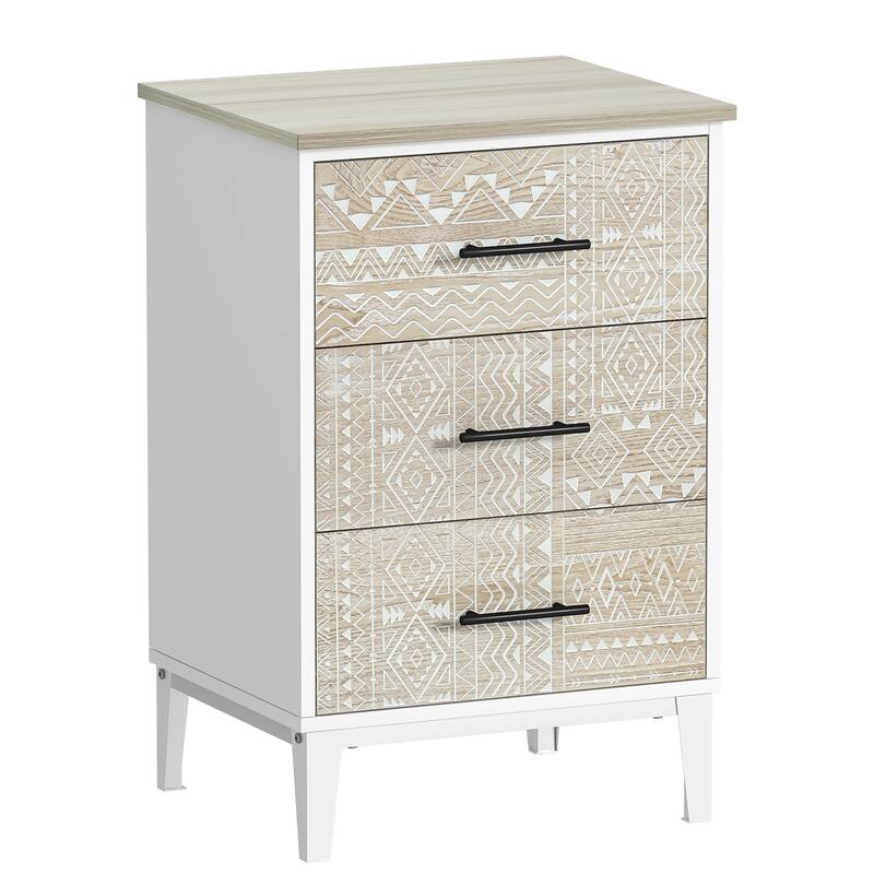 Anmytek Modern White Nightstand Wood Sofa End Table with 3 Drawers for Bedroom