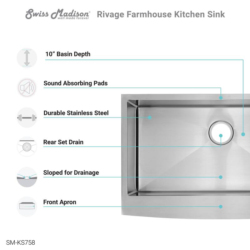 Rivage 33 x 21 Single Basin Farmhouse Kitchen Sink