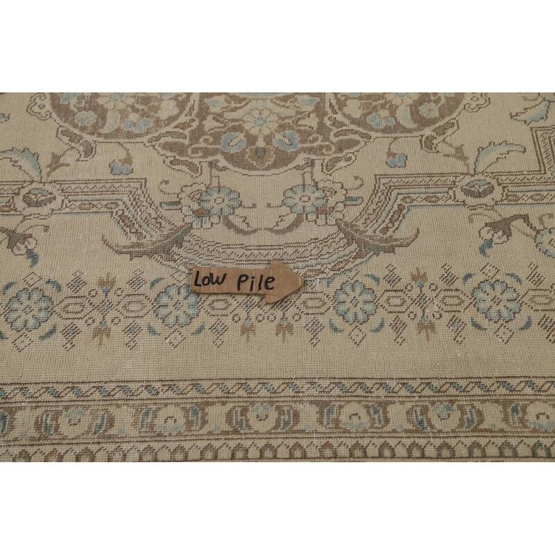 Hand Knotted Oriental 100% Wool Carpet Traditional Floral Beige & Ivories Tabriz Area Rug - 12' 9'' X 9' 7''
