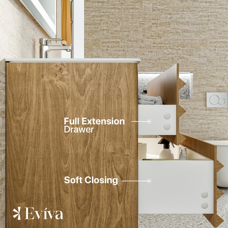Eviva Oahu 44" Oak Bath Vanity with Solid Surface Top & Integrated Sink