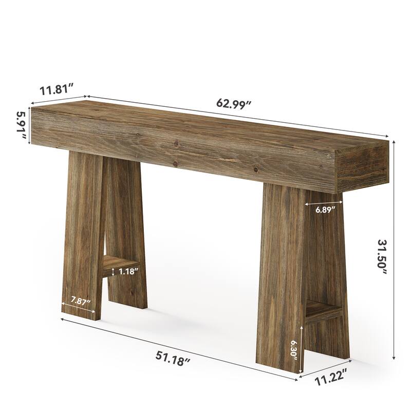 63-Inch Farmhouse Solid Wood Console Table for Entryway, Foyer
