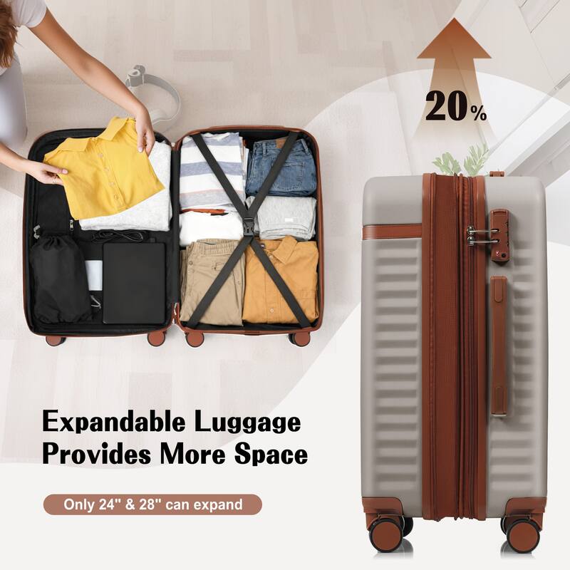 Luggage Set of 3, 20inch with USB Port, front opening design Airline Certified Carry on Luggage, ABS Hard Shell Luggage