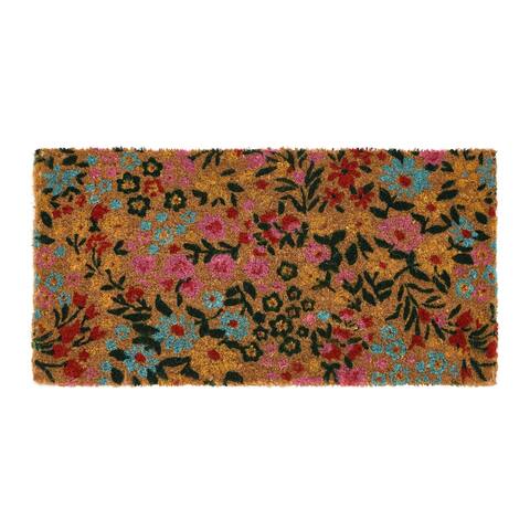 Natural Coir Doormat with Florals