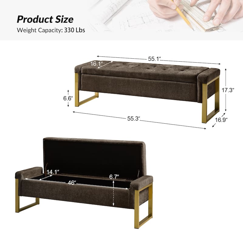 Alina Modern Upholstered Flip Top Storage Bench with Metal Legs by HULALA HOME