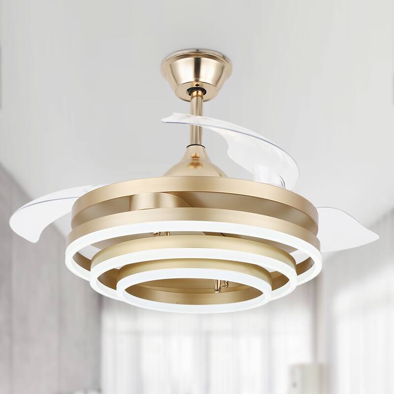 Oaks Aura 42in. LED DIY Shape Modern Ring Ceiling Fan With Lights, 6-Speed Latest DC Motor Remote Control Rose Ceiling Fan - 42in. - French Gold