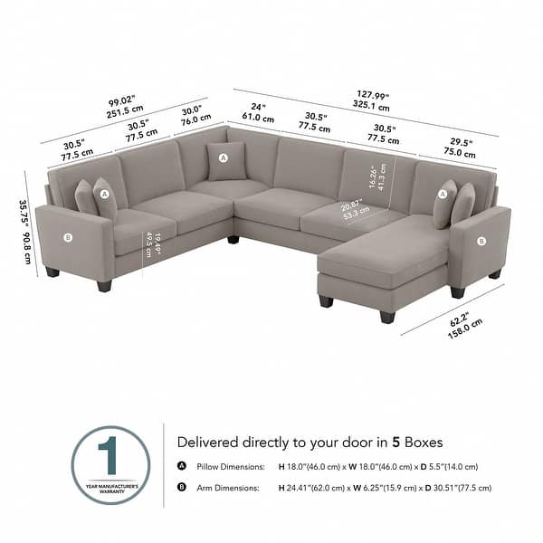 dimension image slide 1 of 5, Stockton 127W U Shaped Couch with Reversible Chaise by Bush Furniture