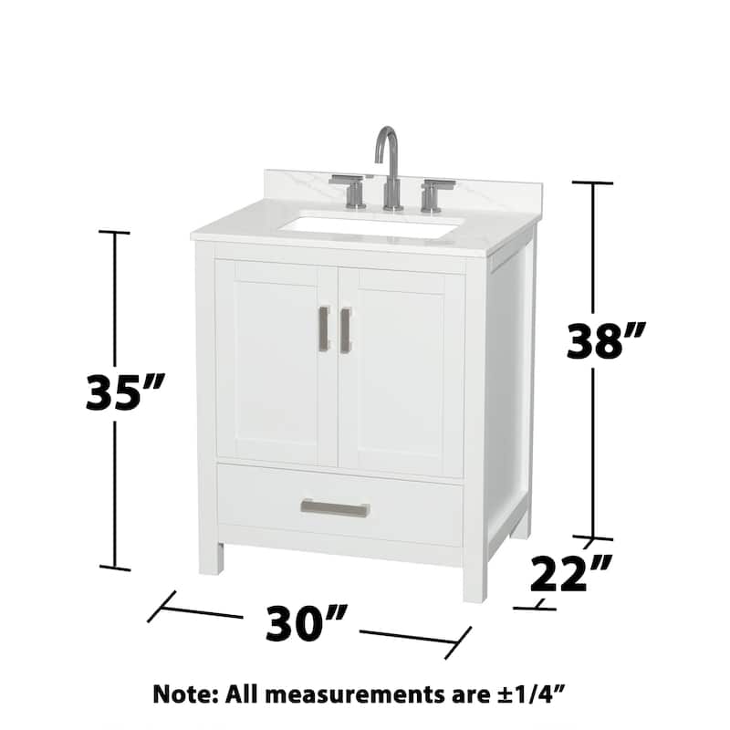 Sheffield 30-inch Single Vanity, 3 Hole Quartz Top, Med Cabinet