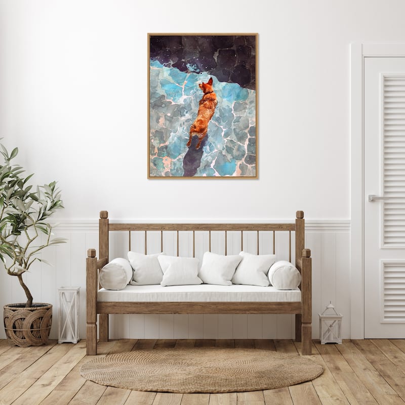Dogs Life Wading by Justyna Jaszke Framed Canvas Wall Art