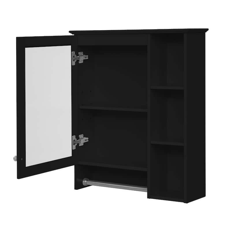 3-in-1 Bathroom Mirror Cabinet, 24-inch Wall Mounted Medicine Cabinet with Adjustable Shelf & Tower Bar