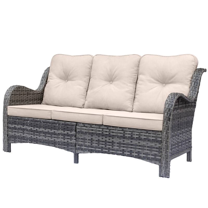 High Back Curved Outdoor Sofa Wicker Patio Sofa Deep Seating Cushions