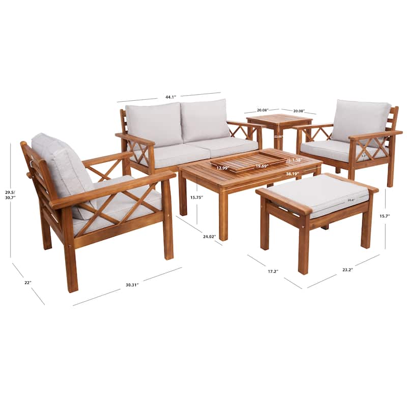 SAFAVIEH Outdoor Unnur 6-Piece Outdoor Set - 344W x 30D x 28H