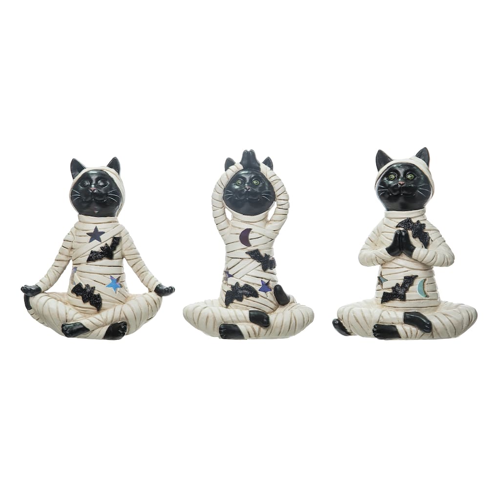 Transpac Resin Mummy Posing Cat Figurine Set of 3 Halloween Home Decorations