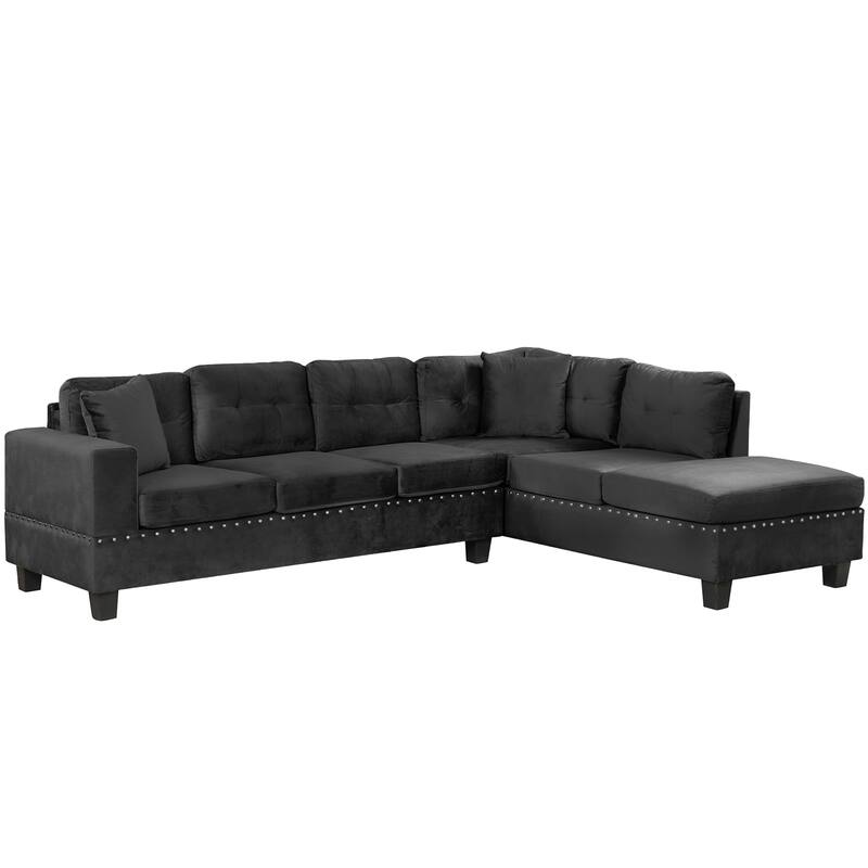 105.1" Velvet L-Shaped Sectional Sofa with Ottoman & Cup Holders