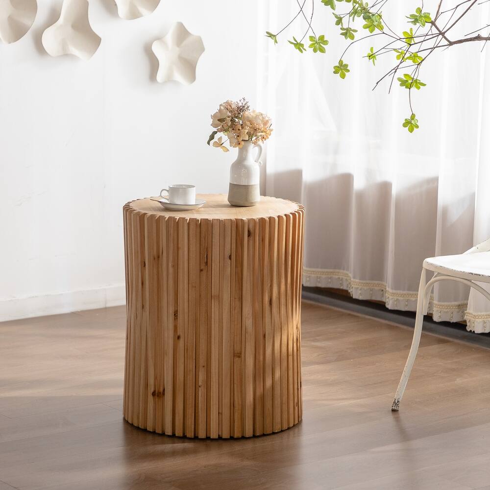 Retro Fashion Style Cylindrical Coffee Table with Vertical Texture Relief Design