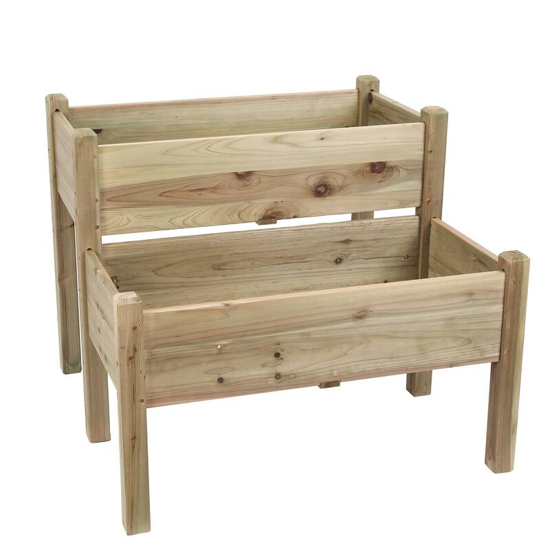 Brown Natural Wood 2-tier Raised Garden Bed Planter