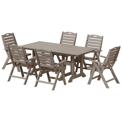 Laguna 7-Piece Rectangular Table Folding Highback Chair Dining Set