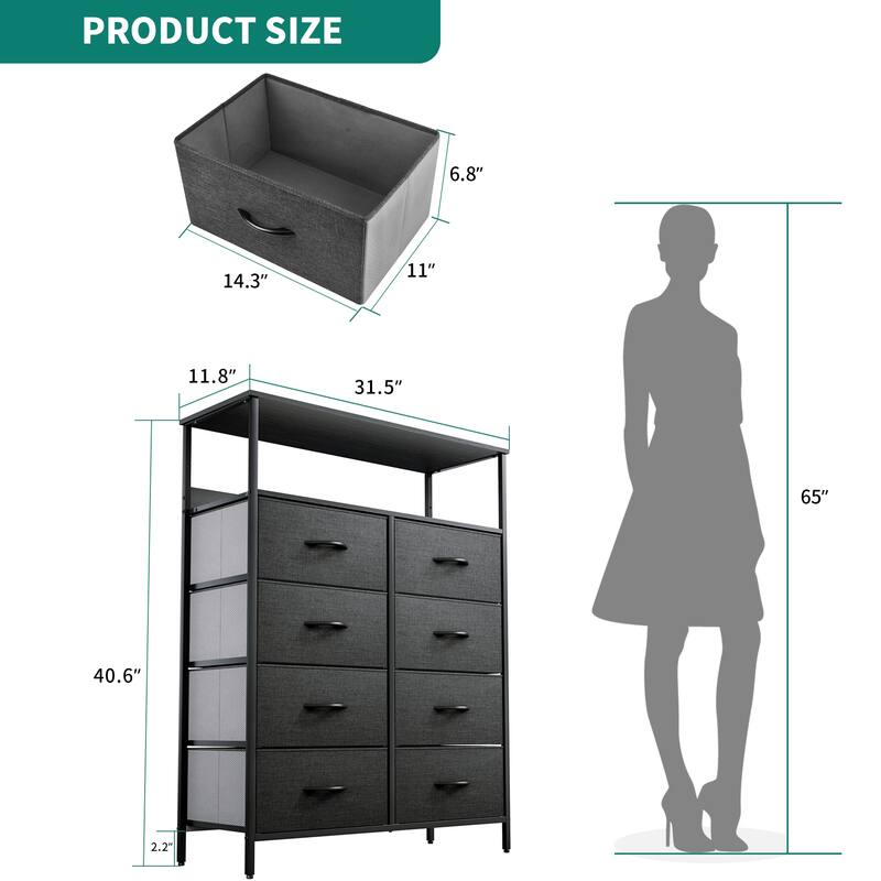 Modern Wide Dresser Storage Tower with 8 Drawers