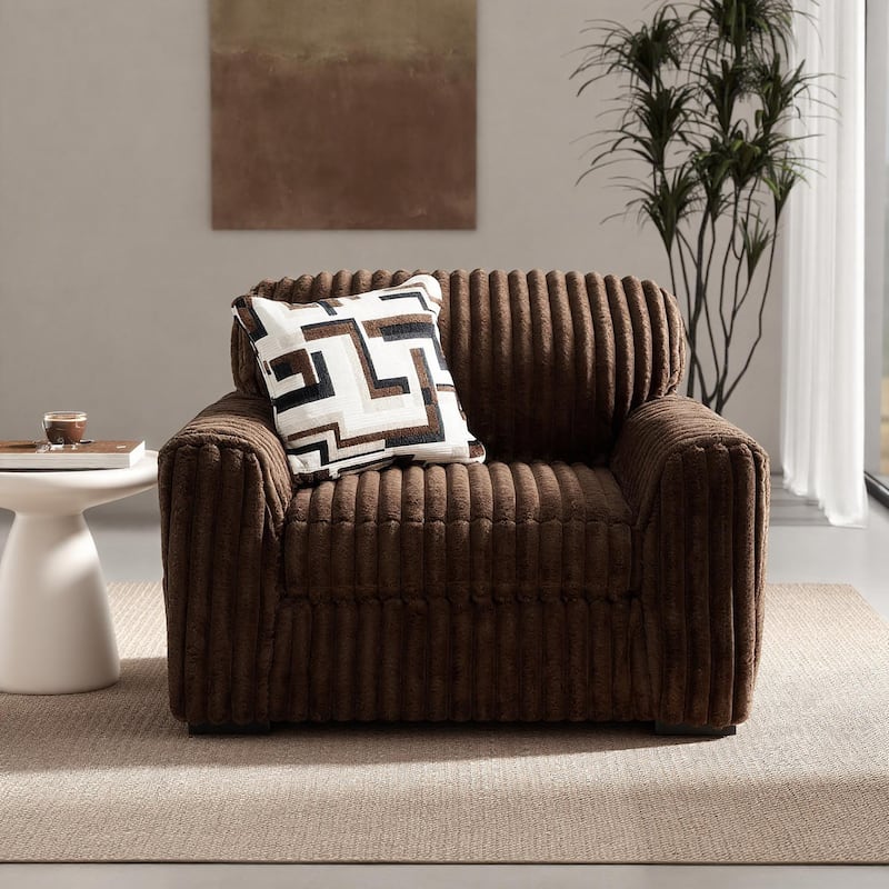 Roundhill Furniture Solenne Chair and Ottoman Set, Oversized Chair and Ottoman with Jumbo Corduroy Upholstery