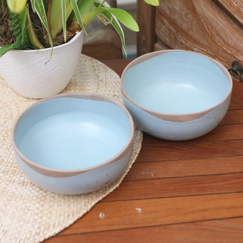 Novica Handmade Blue Bounty Ceramic Dessert Bowls (Pair)