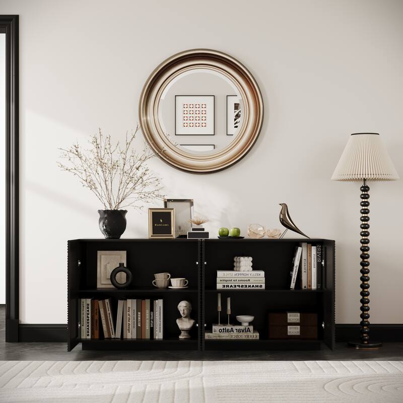 Wood Sideboard Buffet Cabinet, 4 Doors Accent Storage Sideboard, 59" Floor Cabinet Buffet Freestanding Console with Anti Dumping