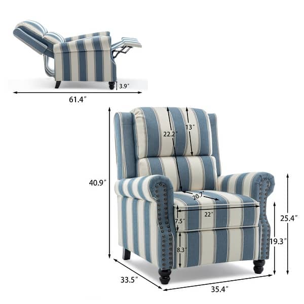 dimension image slide 3 of 5, Manual Glider Pushback Recliner Chairs with Nailhead Trim