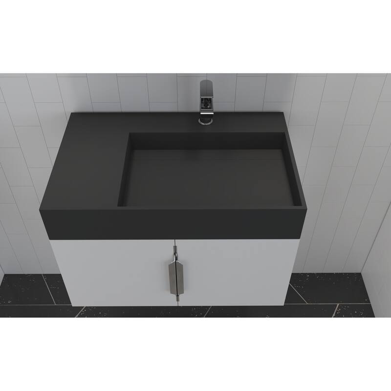 Amazon 30" Wall Mounted Bathroom Right Basin Vanity Set w/ Black Top