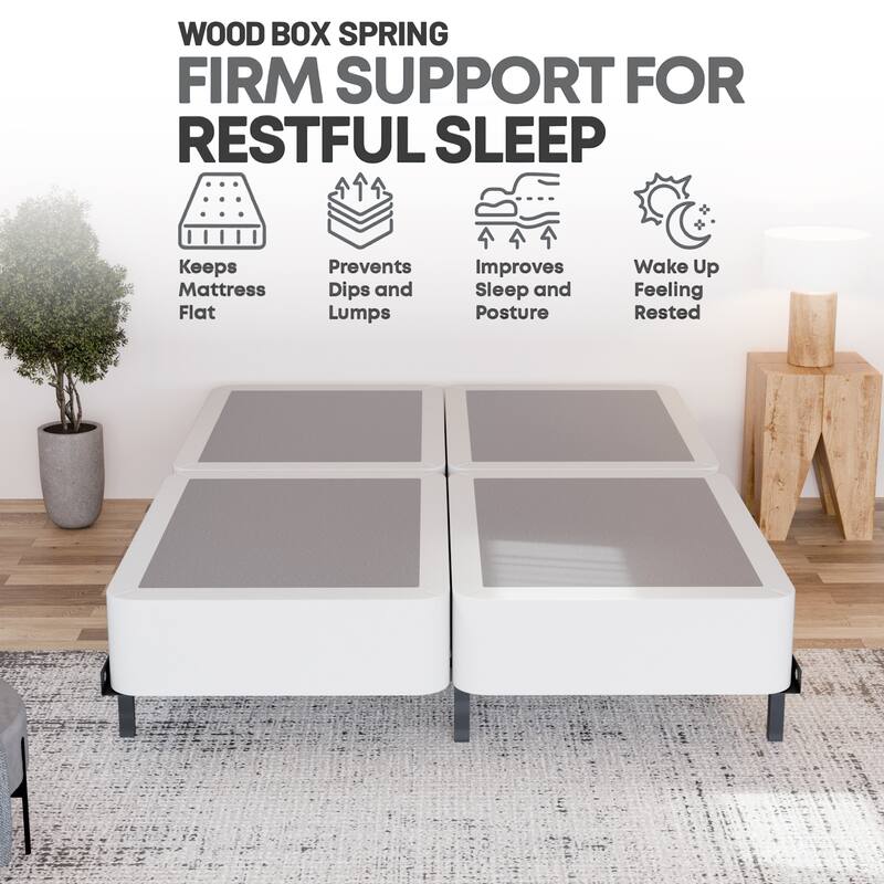 Onetan 8-Inch & 4-Inch Wooden Box Spring/Foundation Ideal for Mattress, No Assembly Needed, White.