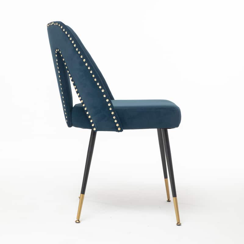 Velvet Upholstered Dining Chair with Nailheads
